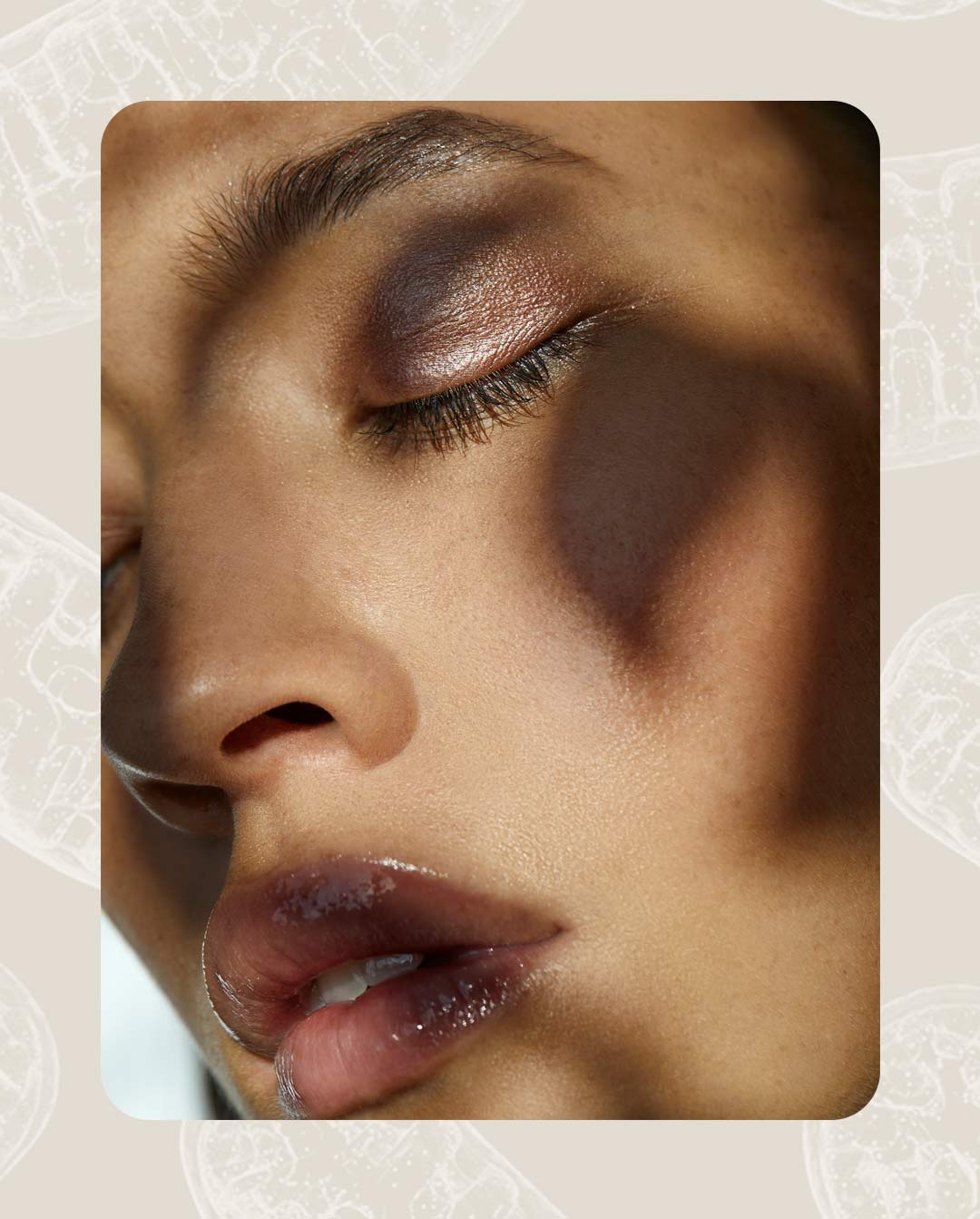 Model with shadow on her face wearing Aleph Beauty