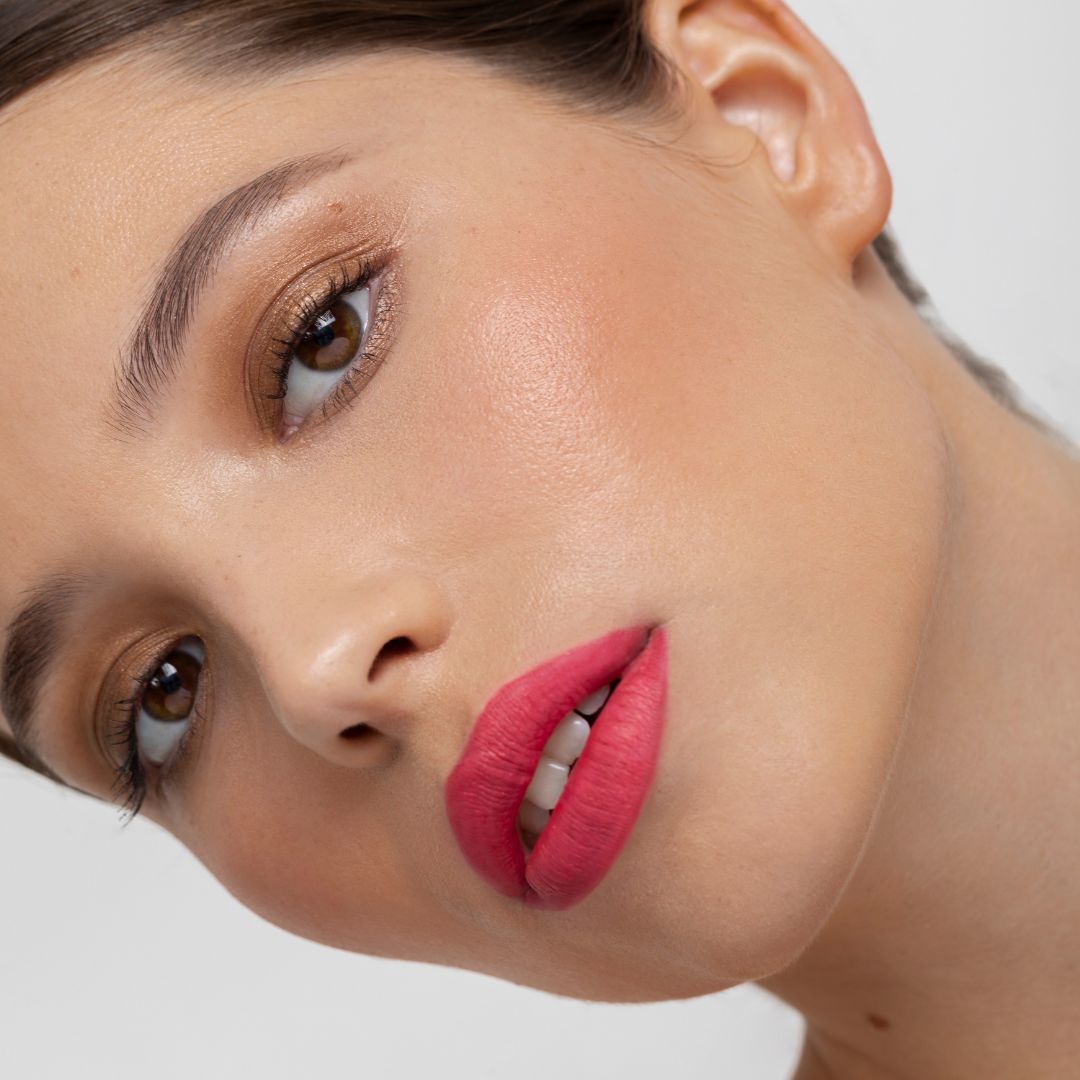 Close-up of models face with Aleph Beauty make-up
